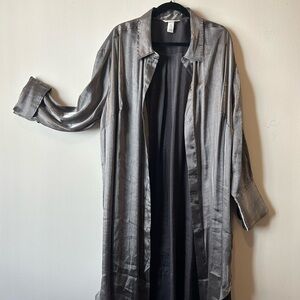 Silver Long Sleeve Button-Down Duster